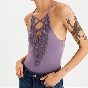 Purple body suit with lace front